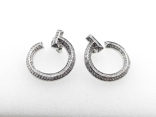 Tiffany & Co. T-One Open Hoop Earrings, D0.24ct/0.24ct, White Gold, AU750, 8.5g 