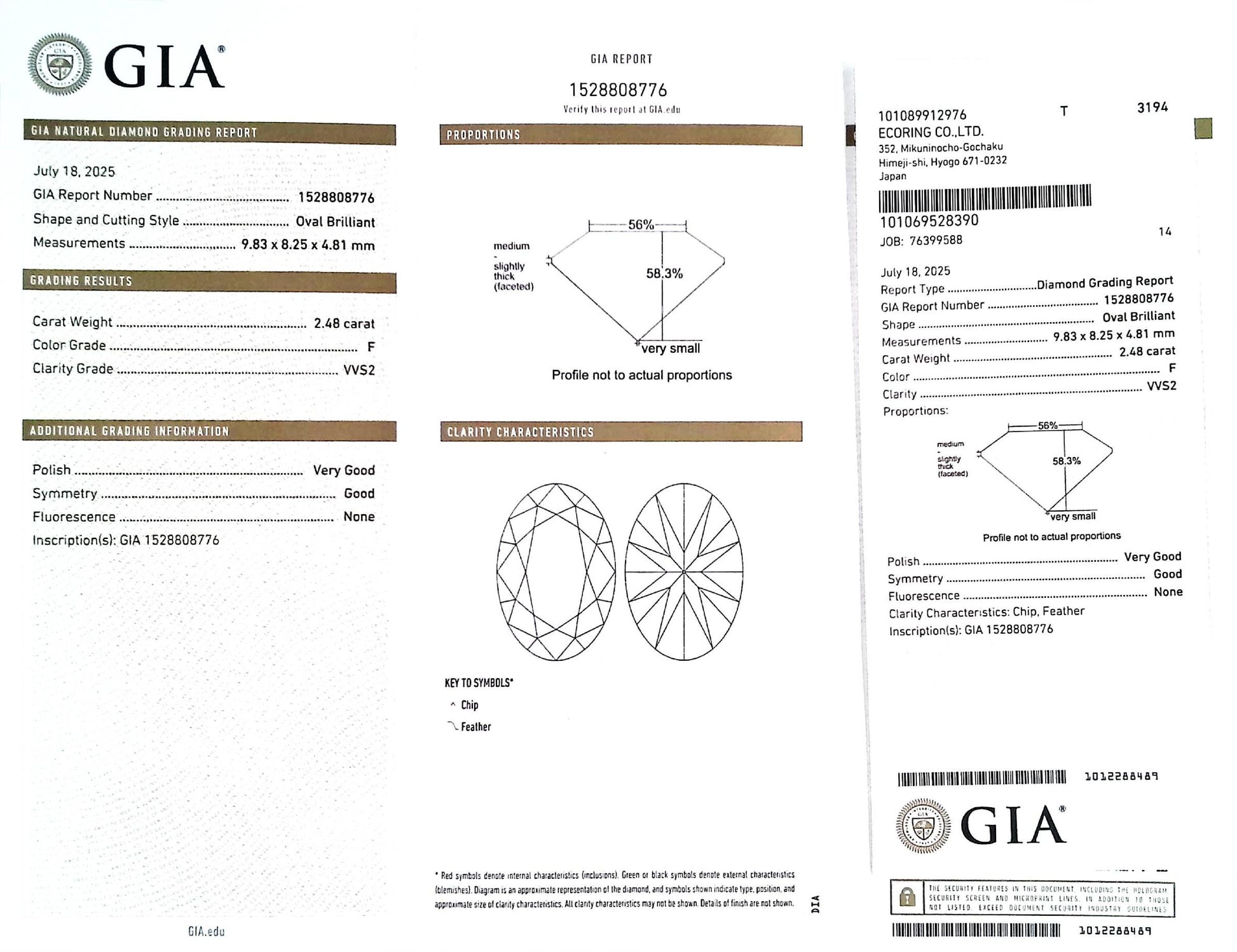 2.48ct F VVS-2 ****VG/GD NONE NATURAL 9.83X8.25X4.81mm GIA Diamond Loose