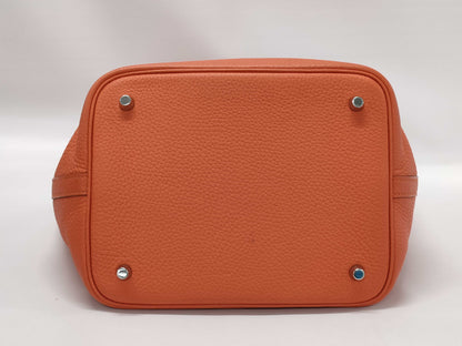 HERMES Picotin MM Handbag in Orange with Silver Hardware and Y Stamp