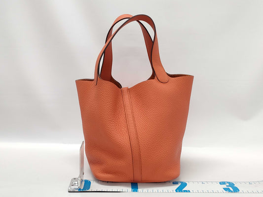 HERMES Picotin MM Handbag in Orange with Silver Hardware and Y Stamp