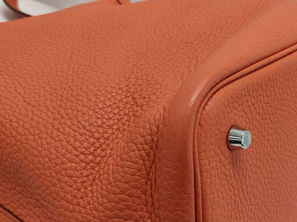 HERMES Picotin MM Handbag in Orange with Silver Hardware and Y Stamp