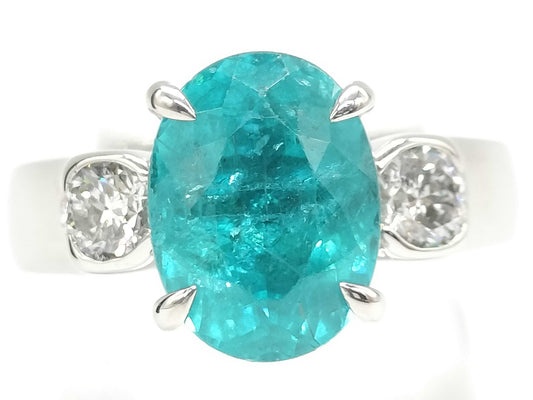Paraiba tourmaline 5.695ct D0.40/0.40ct Pt900 20.6g Ring 