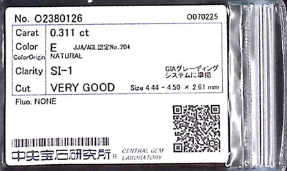 0.311ct E SI-1 VERY GOOD/VG/GD NONE NATURAL 4.44-4.50X2.61mm Loose Diamond