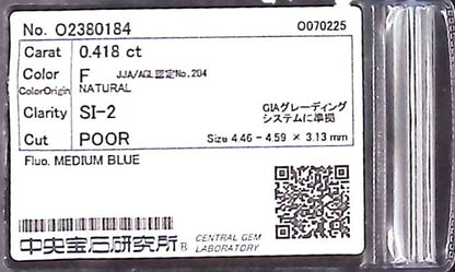 0.418ct F SI-2 POOR/GD/FR MEDIUM BLUE NATURAL 4.46-4.59X3.13mm Loose Diamond