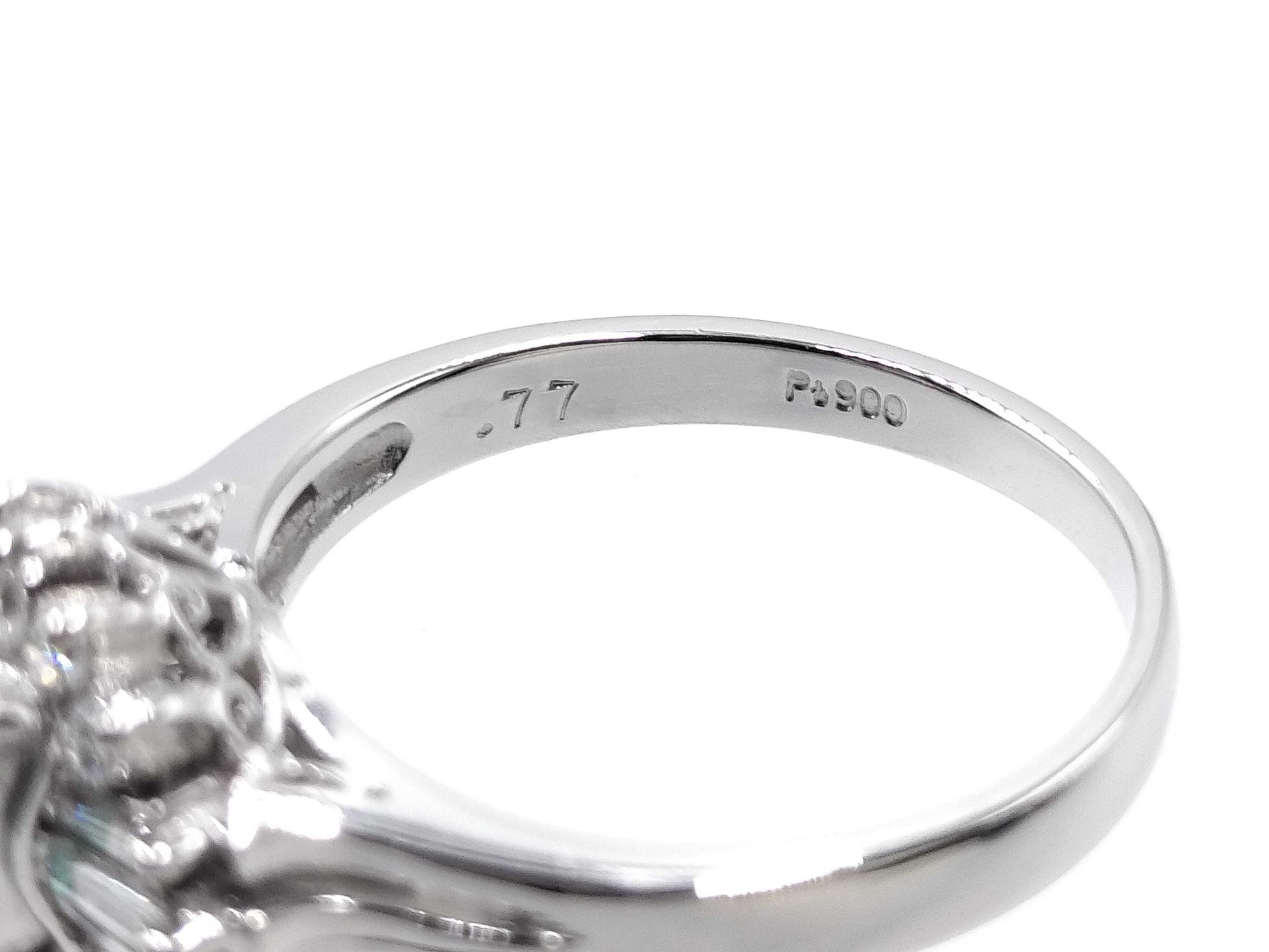 E0.77ct D0.35ct Pt900 5.1g Ring 