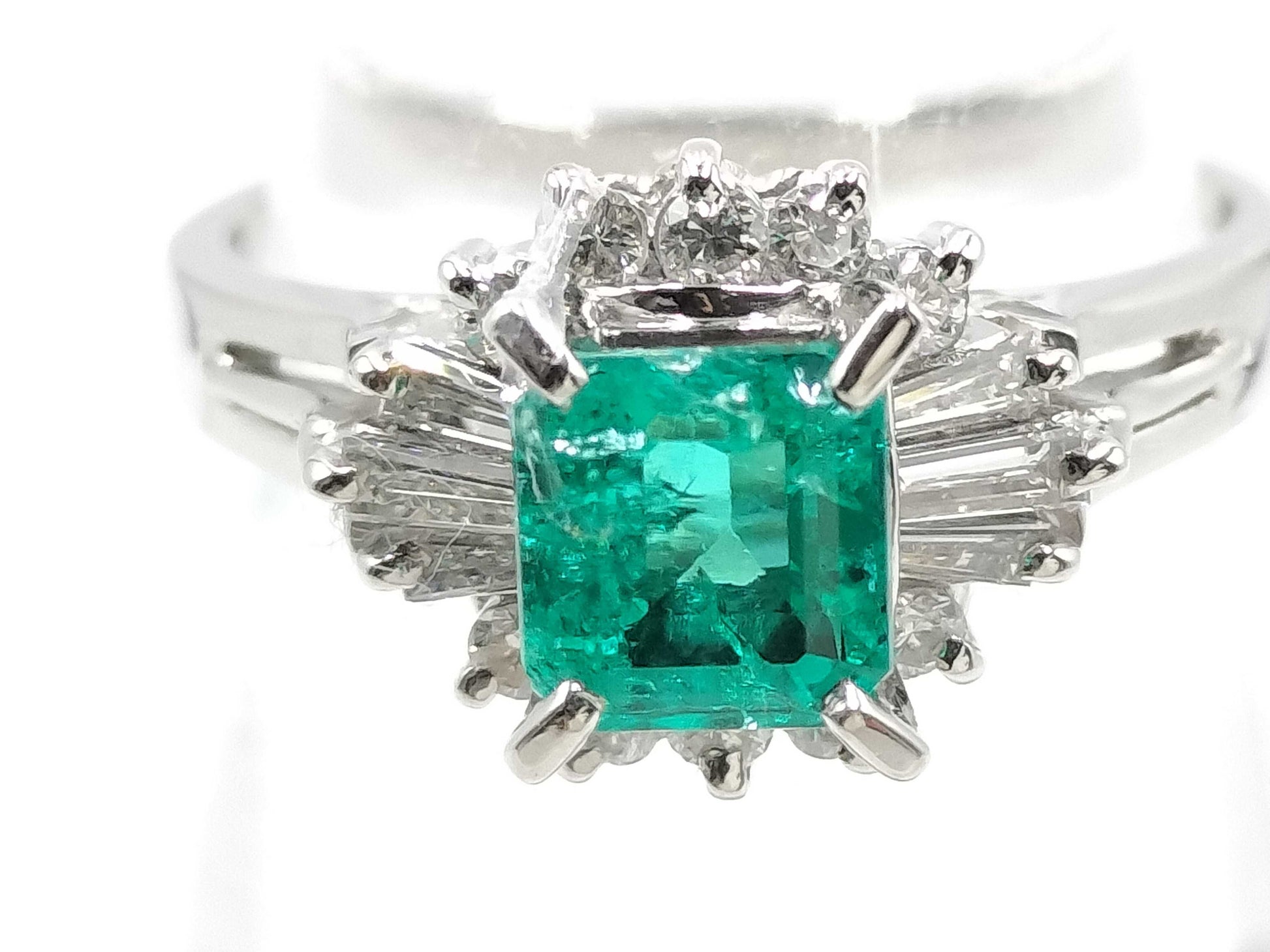 E0.77ct D0.35ct Pt900 5.1g Ring 