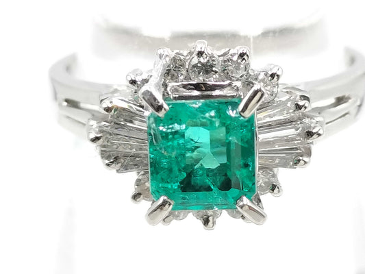 E0.77ct D0.35ct Pt900 5.1g Ring 