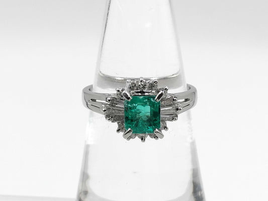E0.77ct D0.35ct Pt900 5.1g Ring 