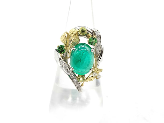 Cabochon E3.78ct, Colored Stone Multi D0.18ct, PT900/K18, 12.8g Ring 