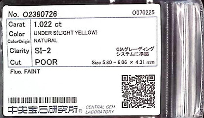 1.022ct UNDER S) LIGHT YELLOW SI-2 POOR/GOLD/FR FAINT NATURAL 5.80-6.06X4.31mm Loose Diamond
