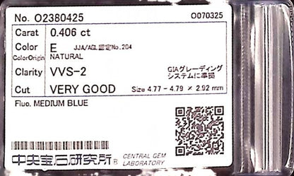 0.406ct E VVS-2 VERY GOOD/VG/VG MEDIUM BLUE NATURAL 4.77-4.79X2.92mm Loose Diamond