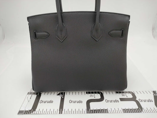 HERMES Birkin 30 Togo Noir Handbag with Matte Silver Hardware and K Stamp