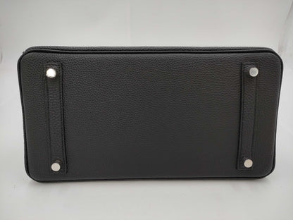 HERMES Birkin 30 Togo Noir Handbag with Matte Silver Hardware and K Stamp