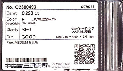 0.228ct F SI-1 GOOD/GD/FR MEDIUM BLUE NATURAL 3.96-4.00X2.41mm Loose Diamond