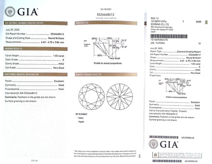 1.02ct E VVS-2 VERYGOOD/EX/GD FAINT NATURAL 6.62-6.70X3.86mm GIA Loose Diamond