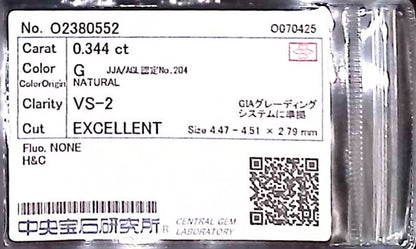 0.344ct G VS-2 EXCELLENT/VG/VG HC NONE NATURAL 4.47-4.51X2.79mm Loose Diamond