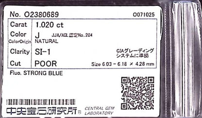 1.020ct J SI-1 POOR/GD/FR STRONG BLUE NATURAL 6.03-6.18X4.28mm Loose Diamond