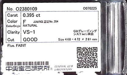 0.395ct F VS-1 GOOD/GD/GD FAINT NATURAL 4.68-4.72X2.81mm Loose Diamond
