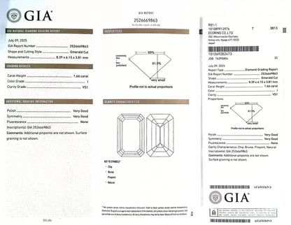 1.66ct I VS-1 ****/VG/VG NONE NATURAL 8.39X6.15X3.81mm GIA Diamond Loose