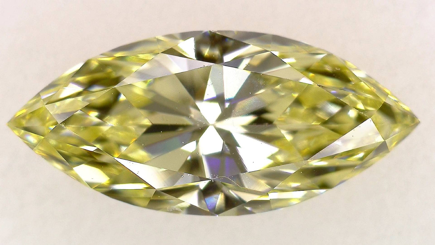 1.514ct Fancy Light Yellow VVS-2 ****/GD/GD NONE NATURAL 12.02-5.37X3.59mm MQ GIA Rareton Hallmarked Diamond Loose