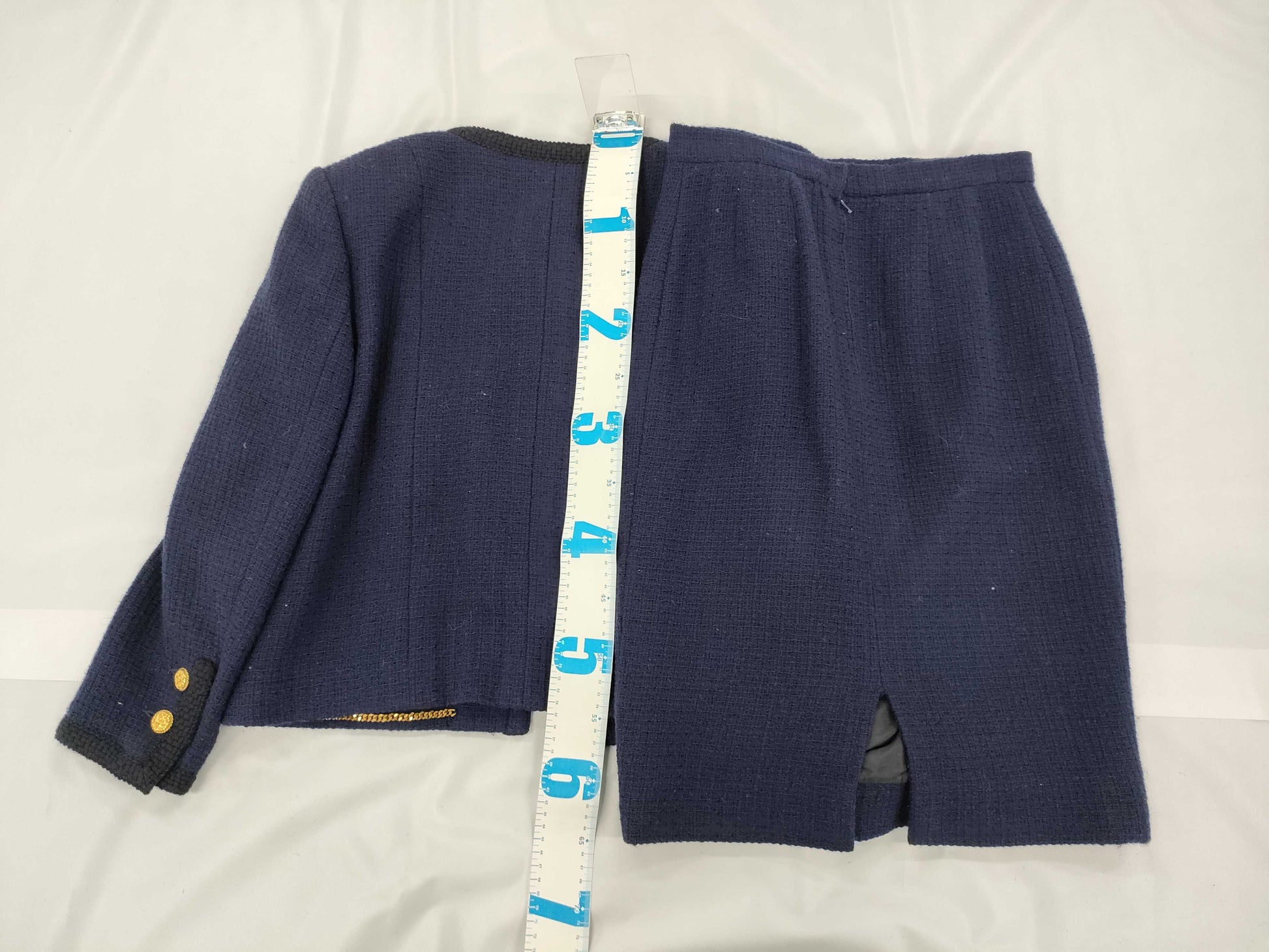 CHANEL Tweed Set with Coco Button and Gold Chain Jacket