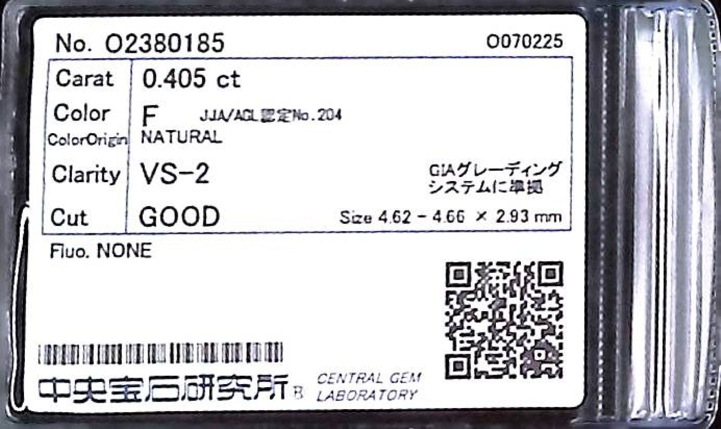 0.405ct F VS-2 GOOD/GD/GD NONE NATURAL 4.62-4.66X2.93mm Loose Diamond