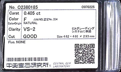 0.405ct F VS-2 GOOD/GD/GD NONE NATURAL 4.62-4.66X2.93mm Loose Diamond