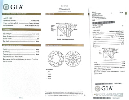 1.56ct I SI-1 GOOD/GD/GD NONE NATURAL 7.24-7.36X4.69mm GIA Diamond Loose