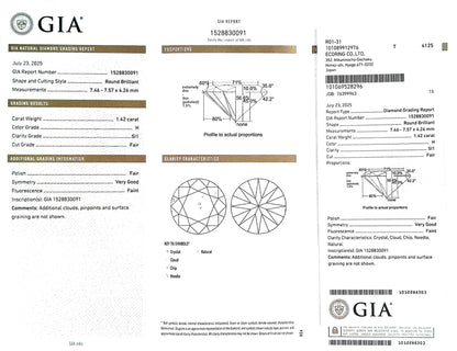 1.42ct H SI-1 FAIR/FR/VG FAINT NATURAL 7.46-7.57X4.26mm GIA Diamond Loose