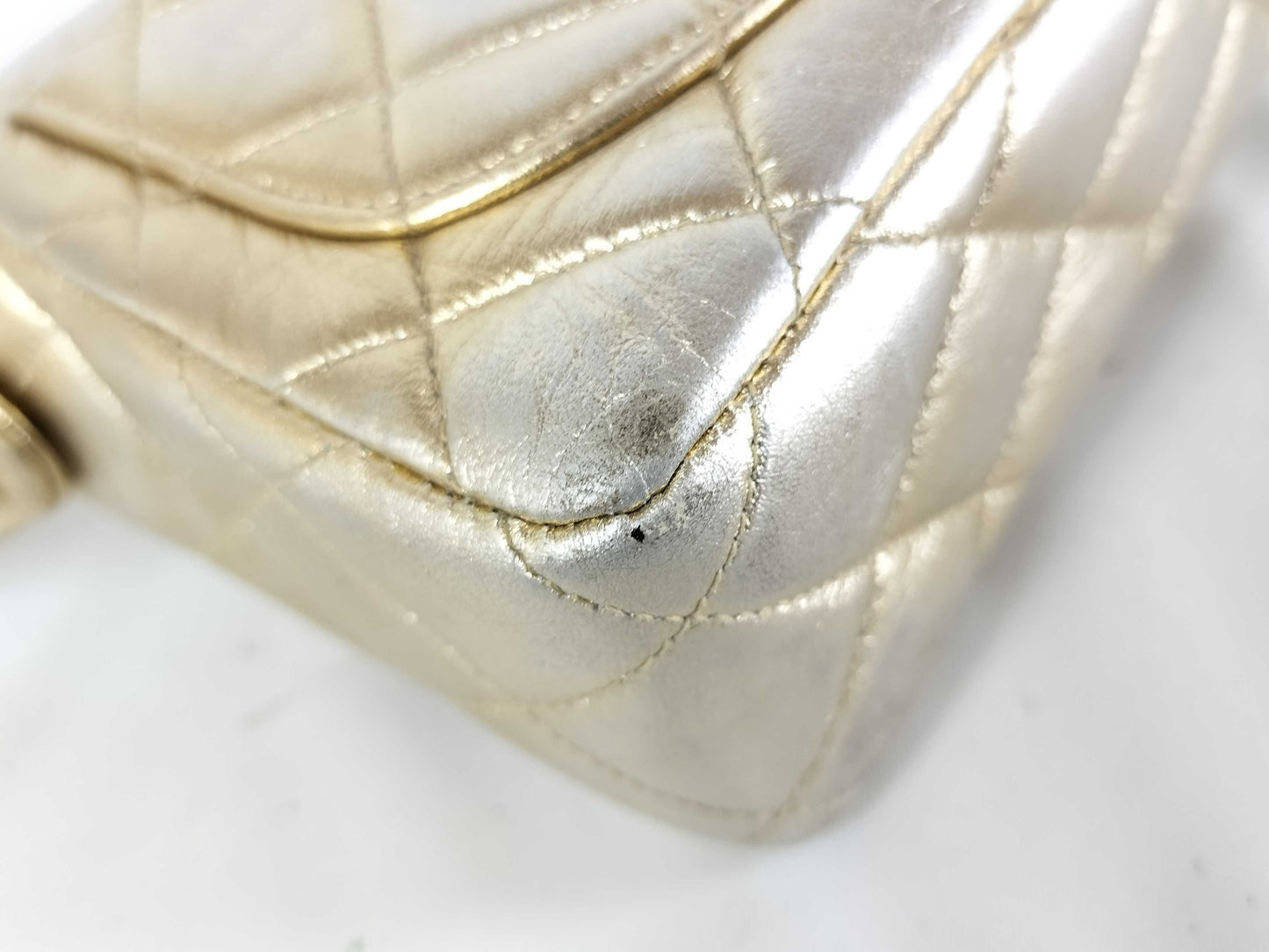 CHANEL Gold Metallic Minimato Handbag, No. 3, Corner and Surface Scratches