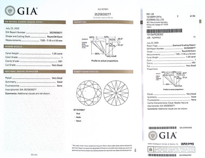 1.25ct I VS-1 VERYGOOD/VG/GD NONE NATURAL 7.05-7.15X4.10mm GIA Diamond Loose Stone