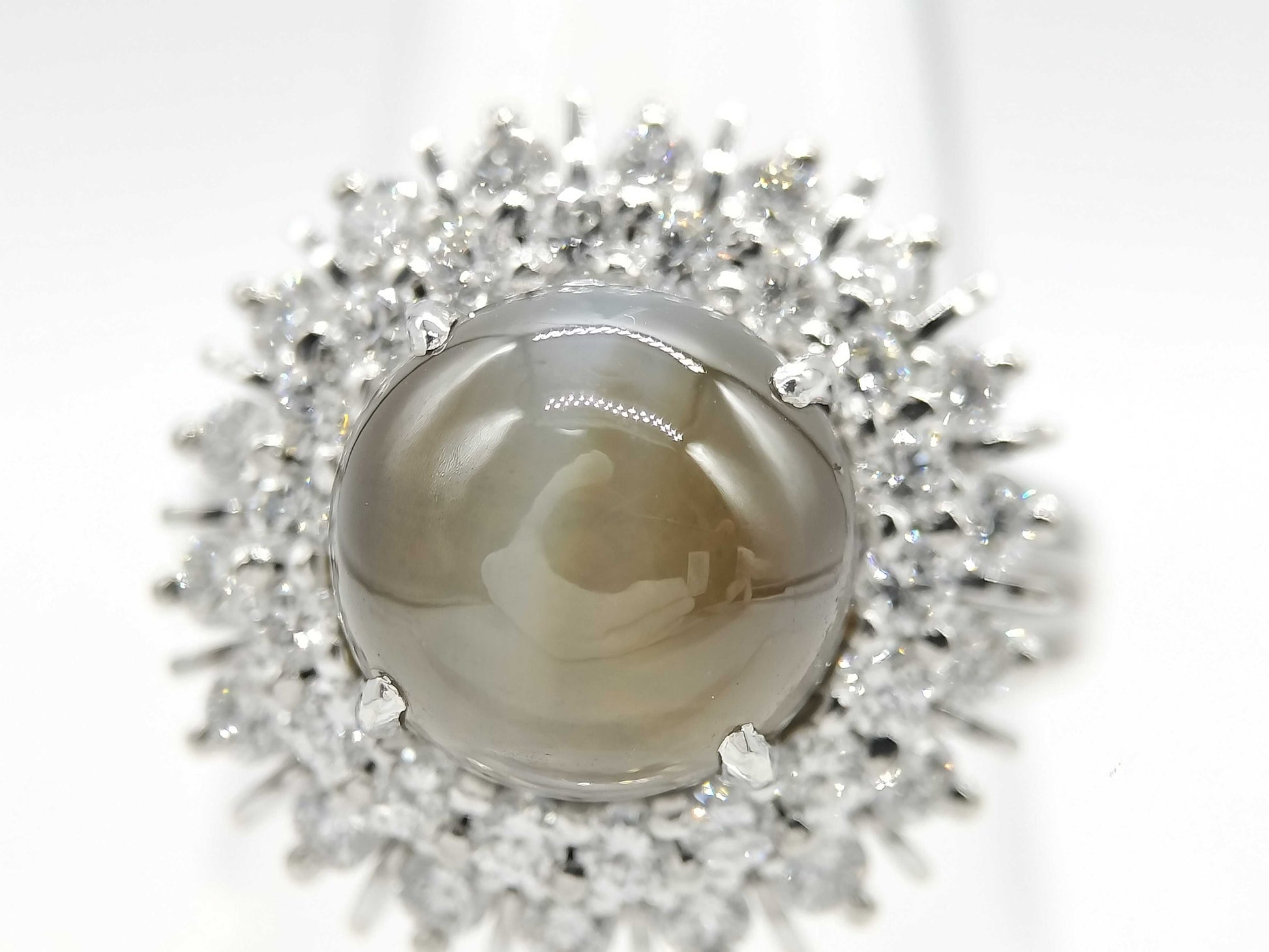 Chrysoberyl Cat's Eye 6.14ct Diamond PT900 12.3g Ring 