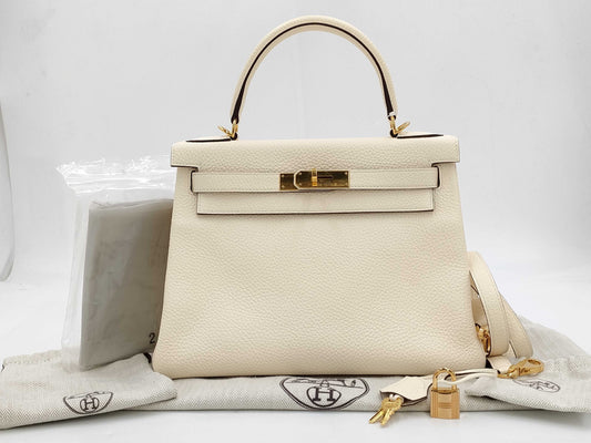 HERMES Kelly 28 Twilly Togo Nata U Stamp Handbag