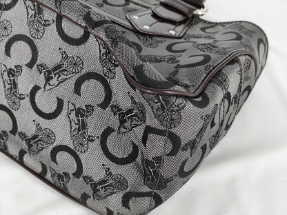 CELINE Boogie/Canvas/Patent Leather/Black x Brown Handbag