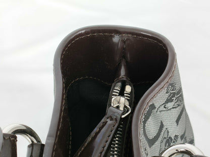 CELINE Boogie/Canvas/Patent Leather/Black x Brown Handbag