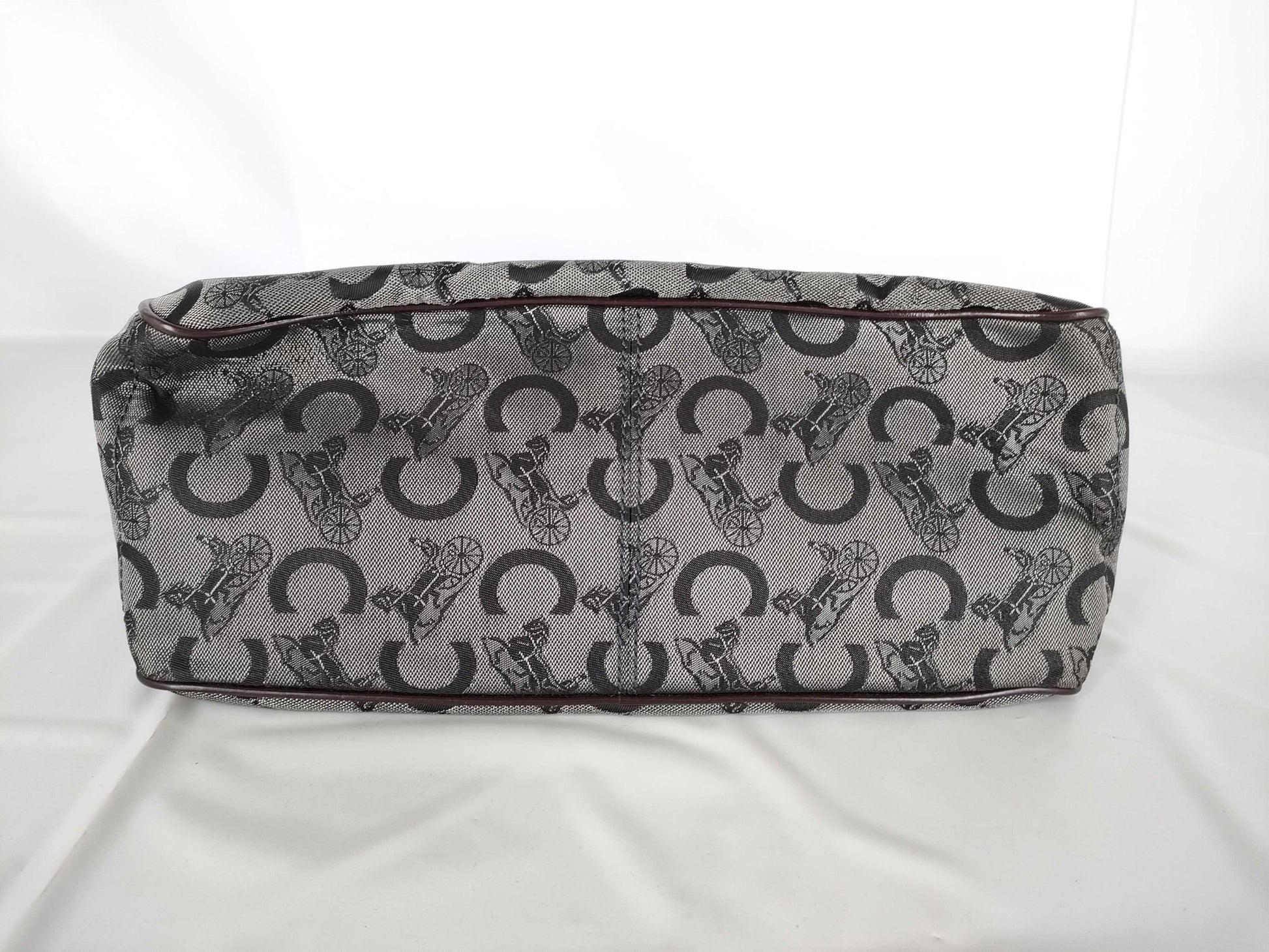 CELINE Boogie/Canvas/Patent Leather/Black x Brown Handbag