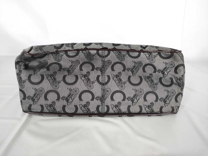 CELINE Boogie/Canvas/Patent Leather/Black x Brown Handbag