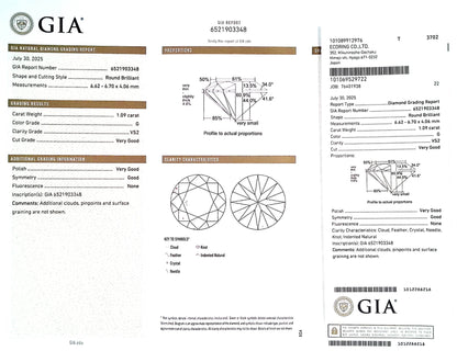 1.09ct G VS-2 Very Good/VG/GD None Natural 6.62-6.70 x 4.06mm GIA Diamond Loose Stone