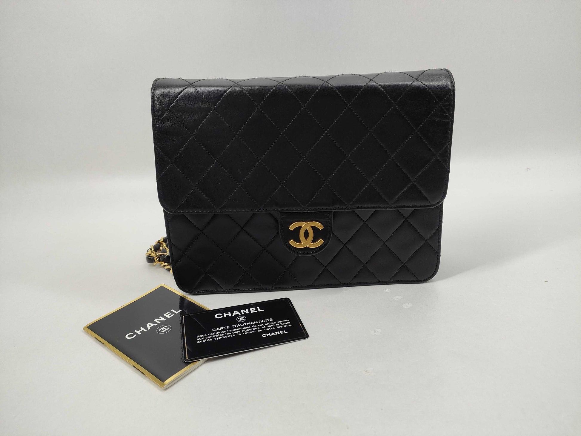 CHANEL Lambskin Matelasse 22 S Flap S Chain Push Lock Gold Shoulder Bag