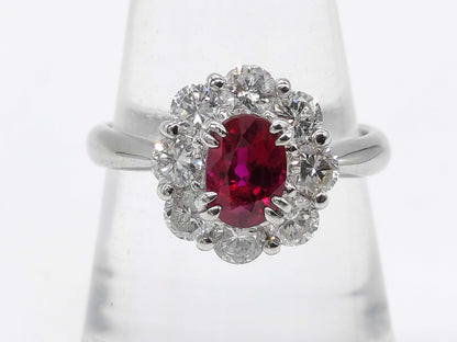 Pigeon Blood R1.12ct D1.03ct Pt900 5.4g Ring 