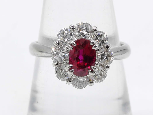 Pigeon Blood R1.12ct D1.03ct Pt900 5.4g Ring 