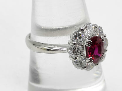 Pigeon Blood R1.12ct D1.03ct Pt900 5.4g Ring 