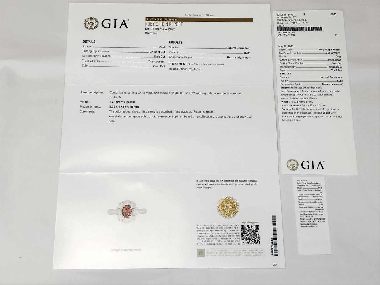 Pigeon Blood R1.12ct D1.03ct Pt900 5.4g Ring 