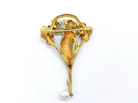 MASRIERA Pearl Diameter: Approx. 6.0mm, Emerald, Diamond, 750, 15.2g, Brooch 
