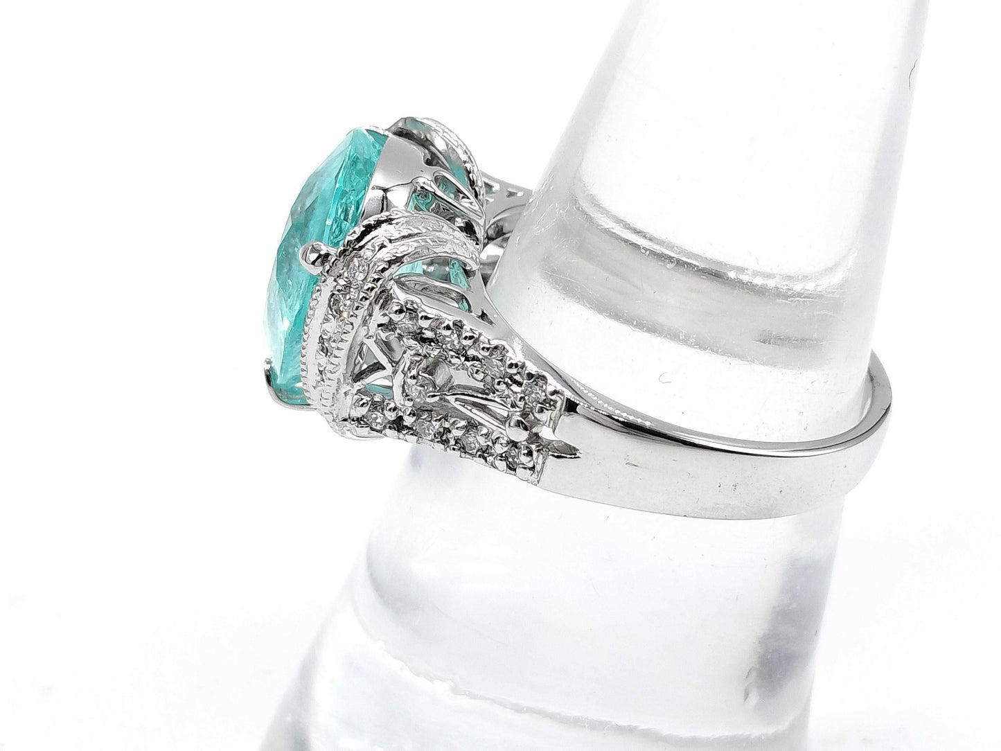Paraiba Tourmaline 5.101ct D0.21ct K18WG 7.0g Ring 