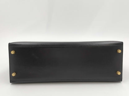 HERMES Kelly 32 Box Calf Leather Black GD Hardware 〇A Stamp Handbag
