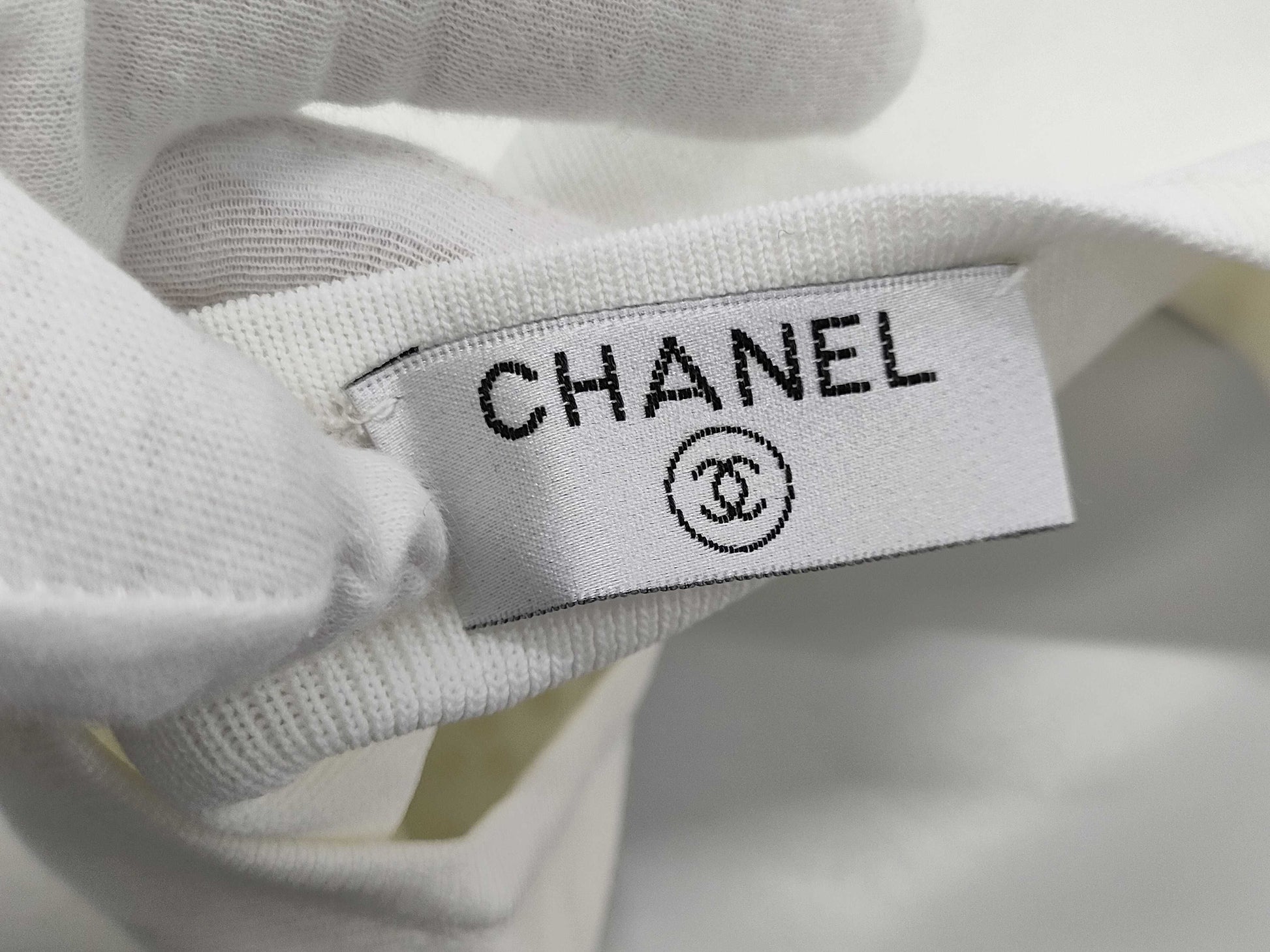 CHANEL Knit Sweater Coco Chanel Short Sleeve White Top