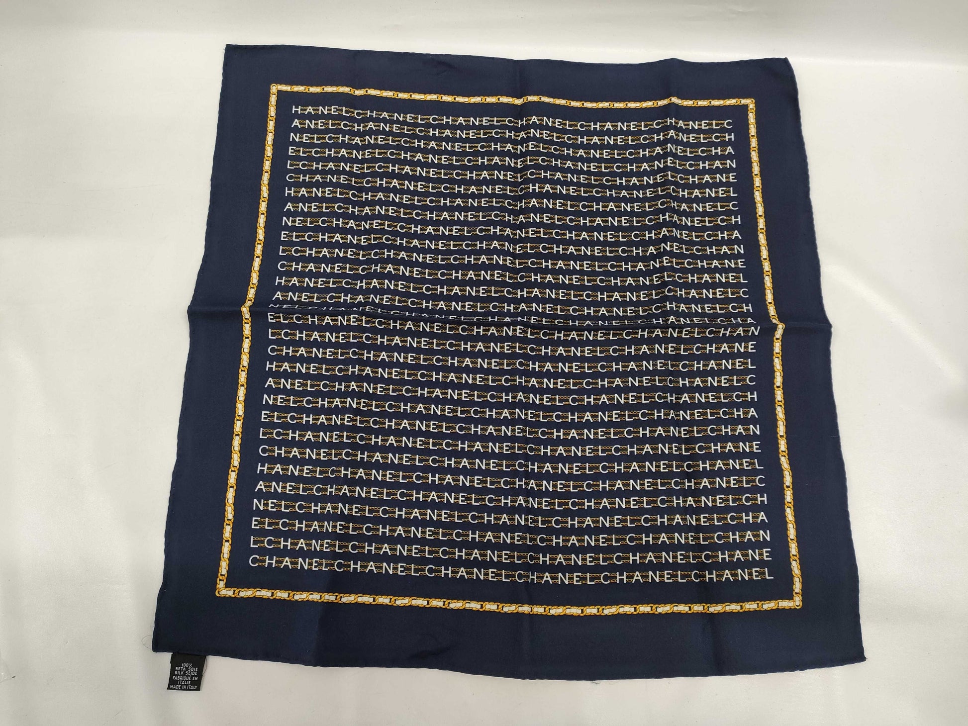 CHANEL Silk Handkerchief Logo Scarf