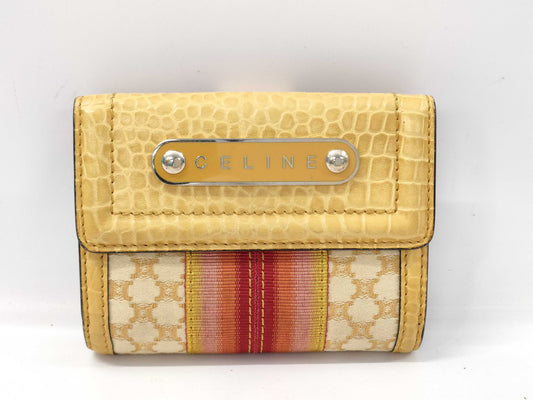 CELINE Macadam Canvas x Crocodile Embossed Bifold Wallet Yellow Wallet