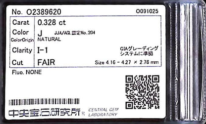 0.328ct J I-1 FAIR/GD/FR NONE NATURAL 4.16-4.27X2.78mm Diamond Loose